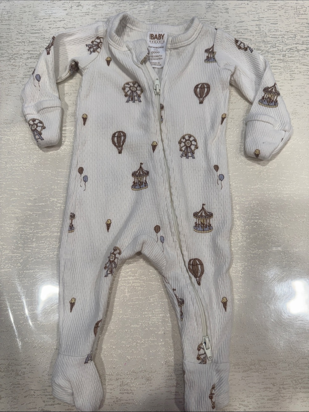 Cotton On Baby Essentials Cream Carnival Print Zip One-Piece